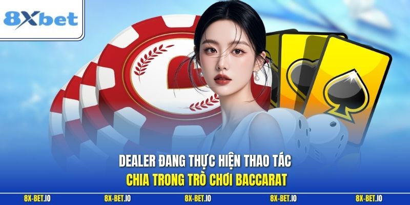 Dealer đang thực hiện thao tác chia trong trò chơi baccarat