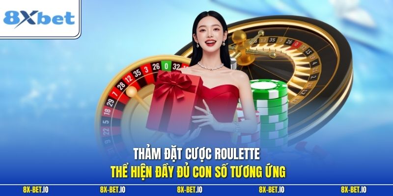 Thảm đặt cược roulette thể hiện đầy đủ con số tương ứng